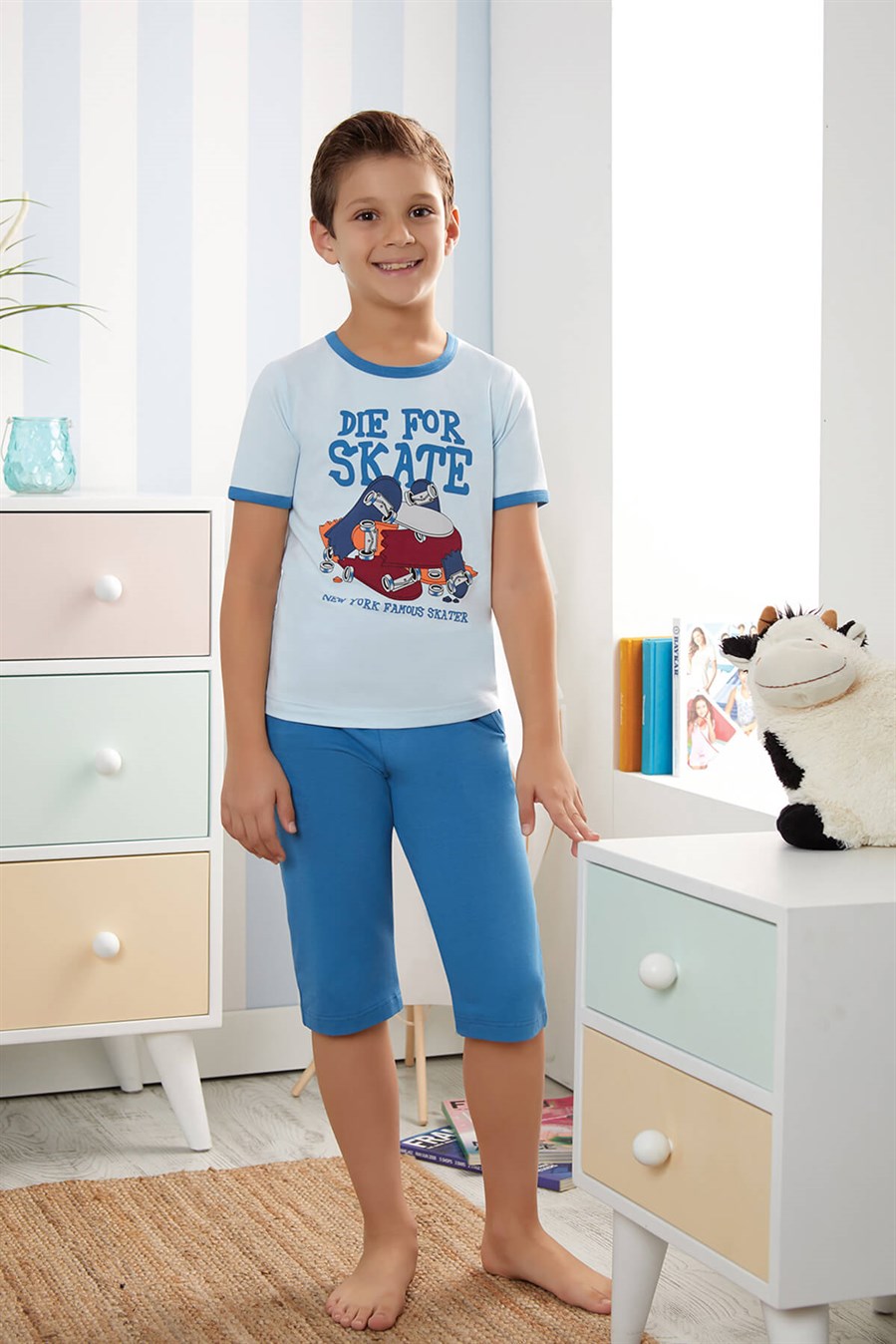 9732-207 Baykar Erkek Çocuk Kapr Pijama Takımı Mavi